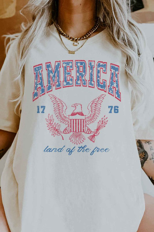 AMERICA LAND OF THE FREE OVERSIZED TEE / T-SHIRT