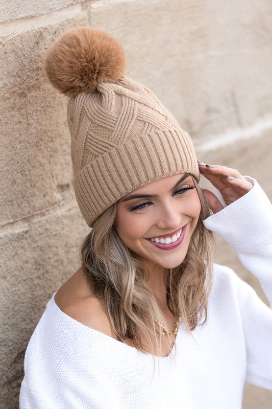 Chunky Knit Fur Pom Beanie