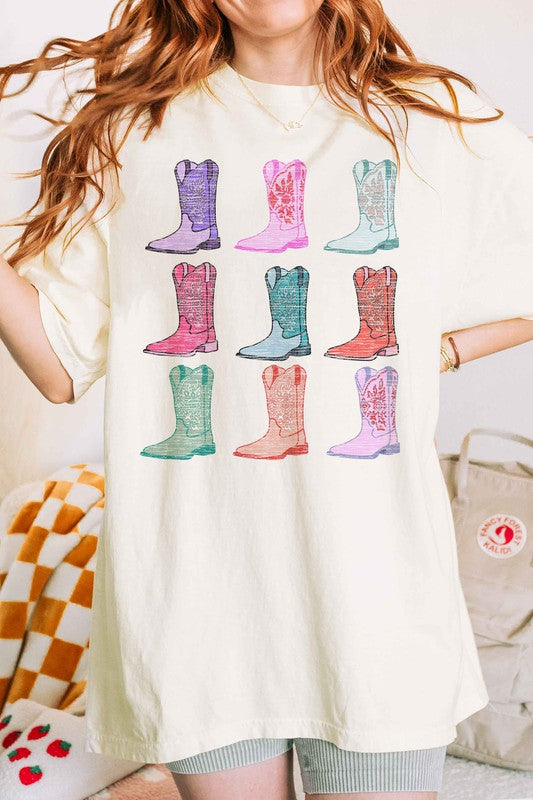 COWGIRL BOOTS WESTERN COUNTRY OVERSIZED TEE