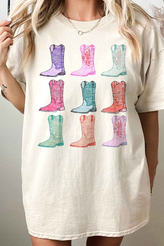 COWGIRL BOOTS WESTERN COUNTRY OVERSIZED TEE