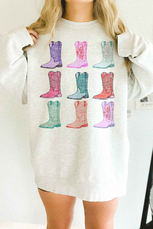 COWGIRL BOOTS WESTERN COUNTRY OVERSIZED SWEATSHIRT