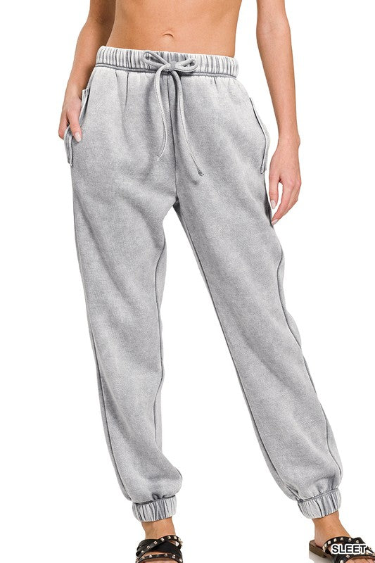 Acid Wash Fleece Sweatpants with Pockets