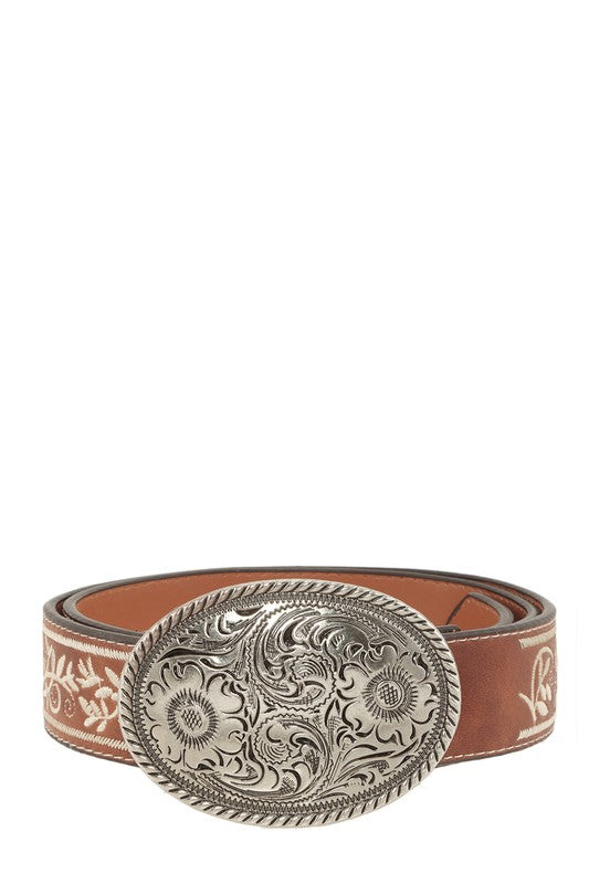 Metal Oval Buckle Flower Belt