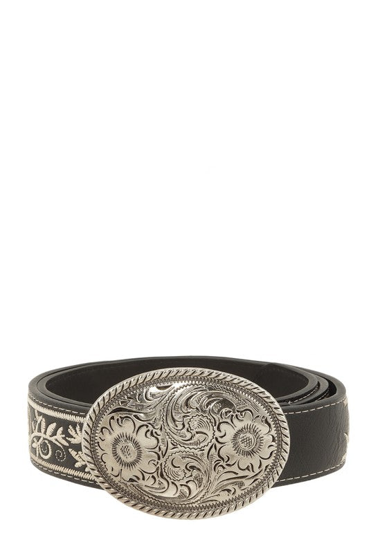 Metal Oval Buckle Flower Belt